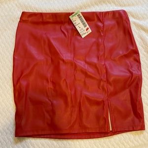 Faux Leather Red Mini Skirt